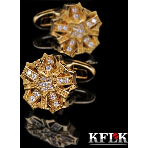 KFLK Jewelry shirt Crystal cufflink for mens Brand Gold-color Fashion Cuff link Button High Quality Luxury Wedding guests