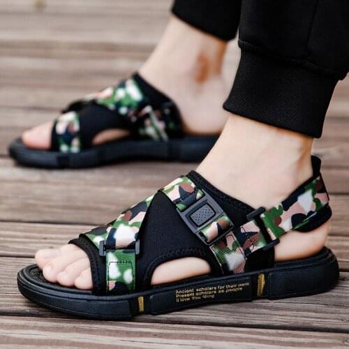 Classic Mens Sandals Summer Soft Beach Sandals Comfortable Casual male Shoes PU Leather Slippers Breathable non-slip Camouflage