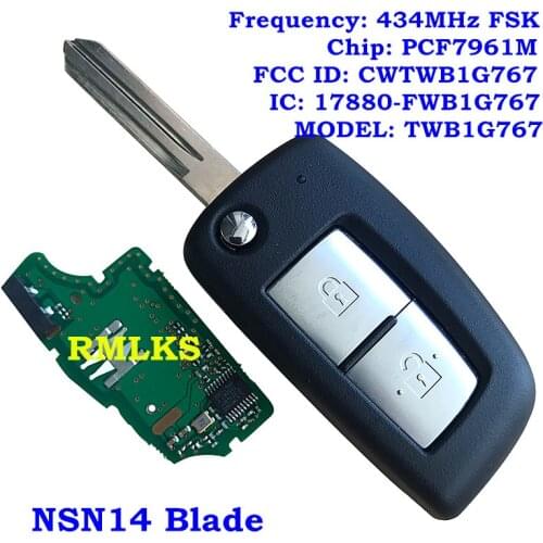New Flip Remote Key 2 Buttons Fob 433MHz FSK PCF7961M For Nissan Qashqai J11 Pulsar C13 Juke F15 X-Trail T32 Micra CWTWB1G767
