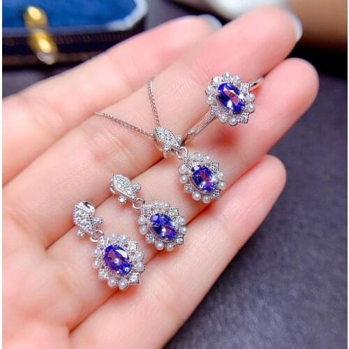 Columbia natural tanzanite set ring earrings necklace fashionable with new design quality 925 Silver