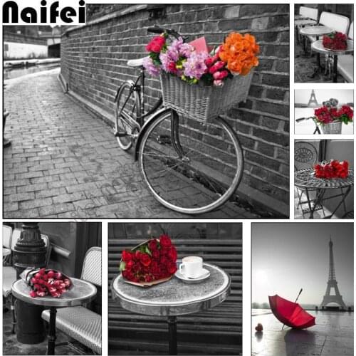 Red And Black Series City Tower Red Roses 5D scenery Diamond Embroidery full square/round drill diy diamond painting home decor