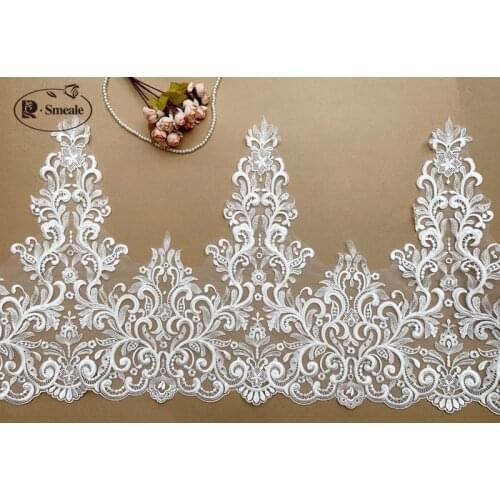 Ivory Width 48cm/40cm Rayon Lace Fabric Trim Wedding Dress Skirt Wide Lace Trailing Veil Lace Accessories RS2904