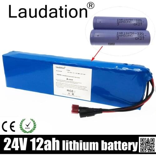 Laudation Electric bicycle Lithium Ion Battery 24V 12.8ah 29.4V 15A BMS 250W 24V 350W 18650 Battery Pack Wheelchair Motor