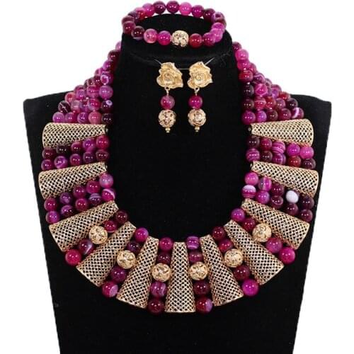 Fashion Ladies Jewelry Wedding Party Rose Pink Stone Beads Jewelry Set Chunky Statement Necklace Gothic Free Shipping ABH778