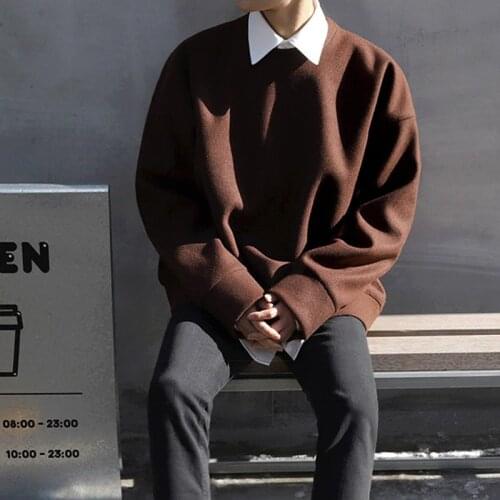Autumn and winter Korean style mens solid color sweater quality cotton warm color casual Japanese jacket trend men