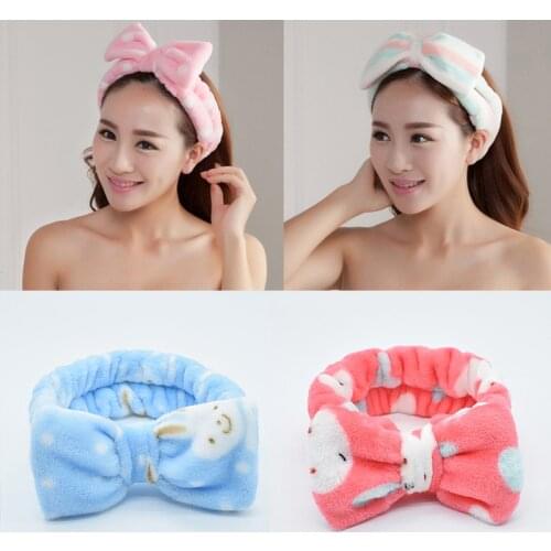 Rabbit Coral Fleece Headband Soft Elastic Hair Ribbon Bath Shower Make Up Wash Face Cosmetic Headband Hair Band makeup dressing