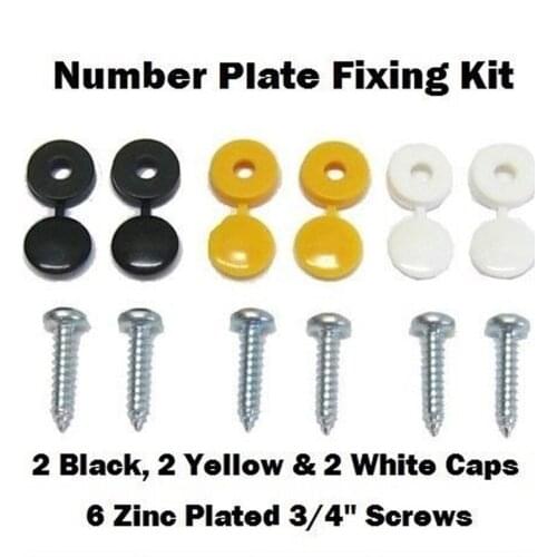 New High Quality 6Pcs Car Number Plate Fixing Fitting Kit Screws And Caps Convenient Durable Black White Yellow Caps#294009