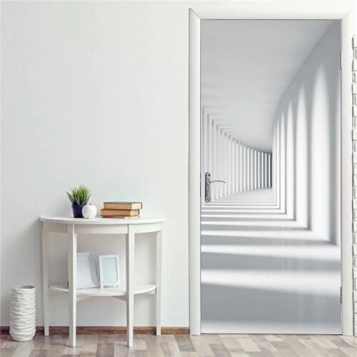 Door Sticker Nordic Style Mysterious White Corridor Wallpaper On Door For Living Room Bedroom Mural Family Wooden Renovation