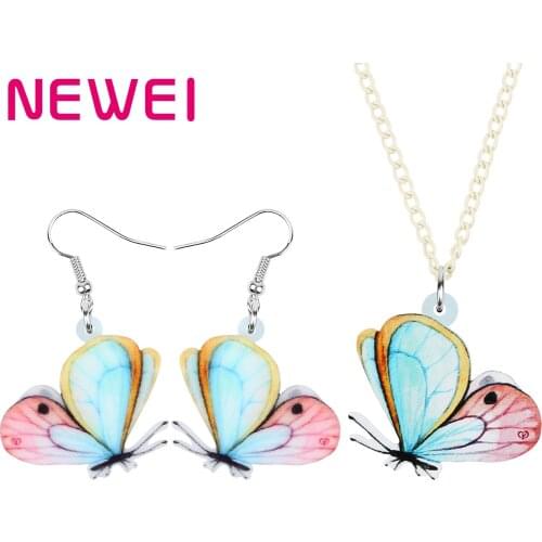 Newei Acrylic Flying Morpho Butterfly Jewelry Sets Printing Animal Earrings Necklace For Women Girls Novelty Gifts Accessories