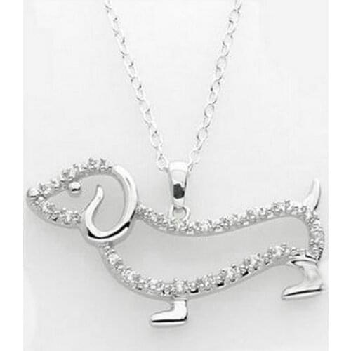 New Arrival Cute Zircon Dachshund Puppy Dog Pendant Necklace