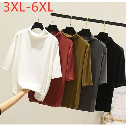 New 2021 Ladies Spring Autumn Plus Size Basic Tops For Women Large Half Sleeve Loose White Turtleneck T-shirt 3XL 4XL 5XL 6XL