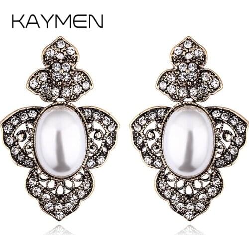 New Especial Flower Design Inlaid Rhinestone and Pearl Earrings Fashion Vintage Drop Earrings for Women Gilr Party Prom Wedding