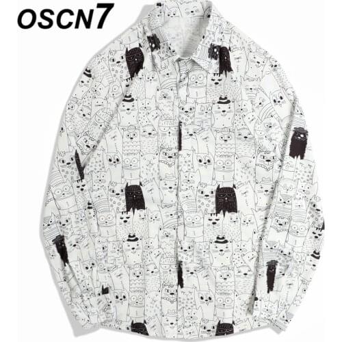OSCN7 Casual Printed Long Sleeve Shirt Men High High Streetwear 2021 Fall Women Shirt Retro Shirts Harujuku Mens Shirt 203