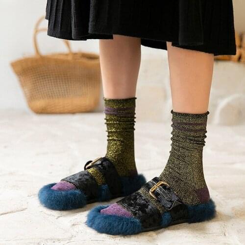 Autumn Winter Middle Stockings Adult Fashionable Shiner Pink Korean Socks for Women