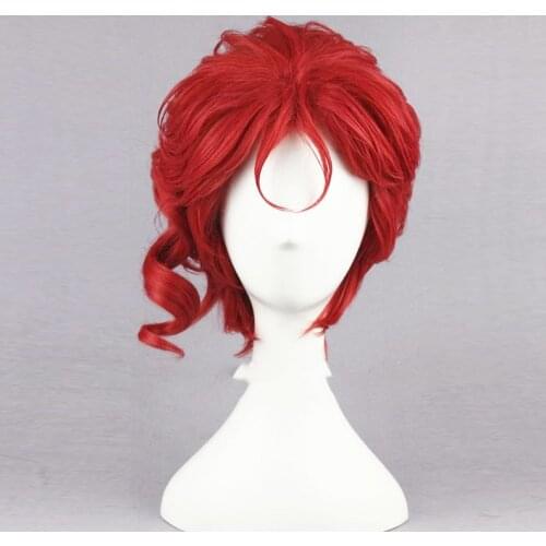 Kakyoin Noriaki From JOJO 14" Red Curly Short High Temperature Fiber Syntheitc Hair Cosplay Wig+Wig Cap