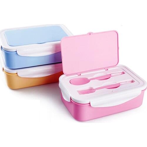 Plastic compartment lunch box microwave insulation fresh-keeping sealed lunch box with spoons for student kid mx5251203