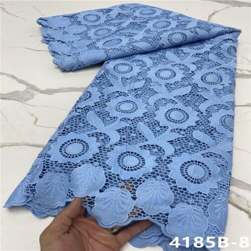 Latest African Laces 2021 Sky Blue Nigerian Tissuse Cord Lace Fabric With Stones Guipue Lace Trim For Woman Wedding NA4185B-3