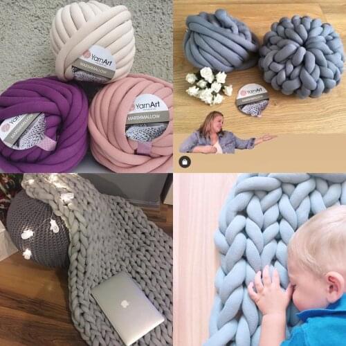 Yarnart Marshmallow Yarn 750gr 30mt Giant Bulky Cotton Cord DIY Blanket Scarf Hand Arm Knitting Crochet Chunky Soft Roving