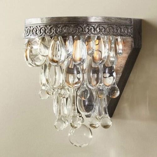 Luxury Waterdrop Crystal Chain LED Wall Lamp American Retro E14 LED Bulb Width26cm Lighting Fixture Sitting Room Balcony Lamp