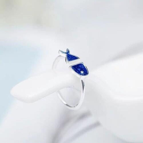 Luxury Brand Blue Fish Rings For Women Wedding Statement Jewelry Valentines Gifts Lover Finger Ring aneis bague femme