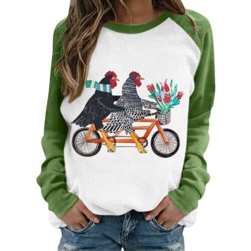 Large Size Patchwork Cartoon Printing Raglan Long Sleeve Shirts Tops Mid-length Top Simplee Casual Graphic Tees Aesthetic