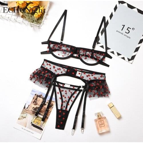 Echonight Sexy Ruffles Polka Dot Lingerie Sexy Underwear Set Mesh Women Bra Party Sets Lingerie Set 2020 New Underwear Wholesale