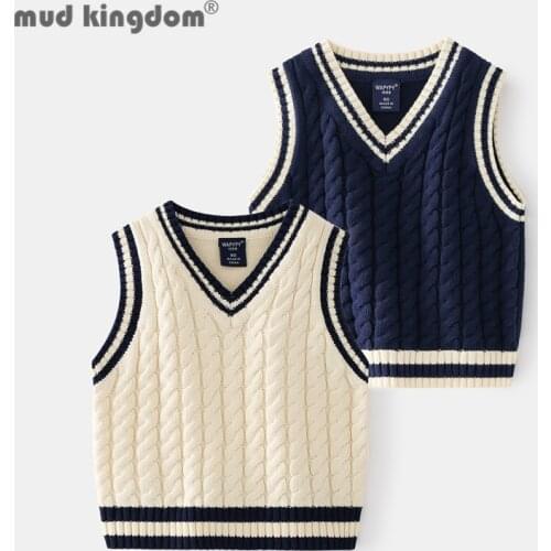 Mudkingdom Boy Sleeveless Sweater Solid Knitting Vest V-neck Pullover Undershirts for Toddler Drop Shoulder Spring Autumn Clothe