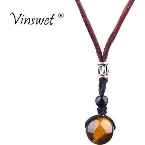 Trendy Natural Stone Obsidian Tiger Eye Onyx Necklaces Jewlery for Women Men Beads Ball Transfer Lucky Gift