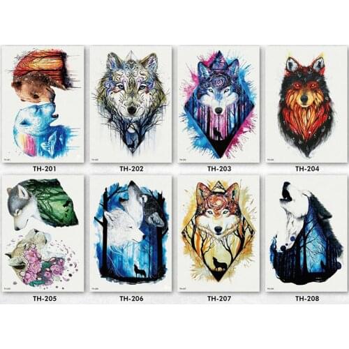 Unisex Watercolor Wolf Head Waterproof Temporary Tattoo Sticker Beauty Body Art Totem Animal Fake Tattoos for Party