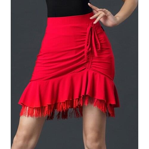 Latin Dance Skirts For Women Samba Practice Dress Drawstring Red Fringe Skirt Salsa Tango Tap Dancing Performance Wear DNV13869