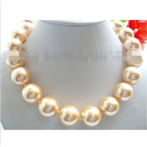 18" Natural 20mm Yellow Round Sea Shell Pearl Necklace!^^^@^Noble style Natural Fine jewe