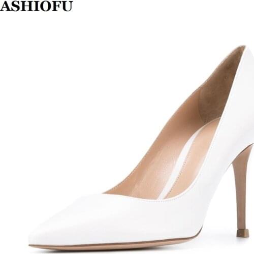 ASHIOFU Simple Style Womens High Heel Pumps Faux-leather Slip-on Party Dress Shoes Daily Wear Evening Fashion Pumps Court Shoes