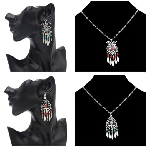 4 Styles Vintage Tibet Fashion Jewelry Set Beads Tassel Pendant Necklaces Earrings Sets for Women Boho Turkish Jewelry
