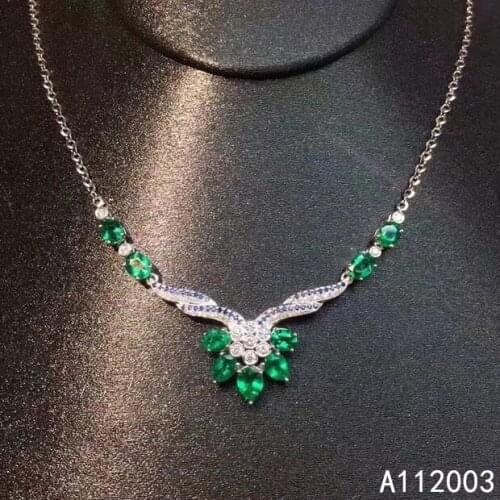 KJJEAXCMY Fine Jewelry 925 Sterling Silver inlaid Natural Emerald Female Pendant Necklace lovely Support test hot selling
