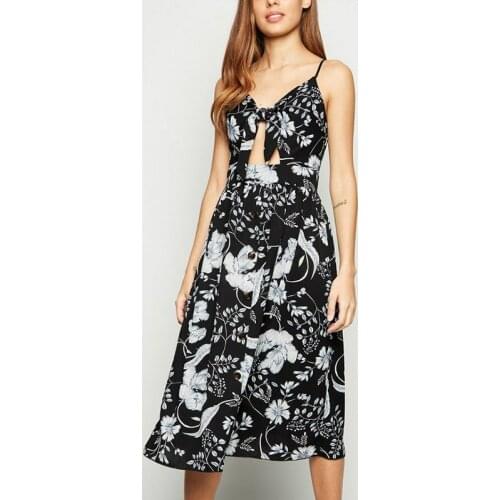 2020 Summer Black Backless Dress Ladies Sleeveless Print Flower Dress Women Hollow Out Slip Streetwear Floral Dresses Large Size