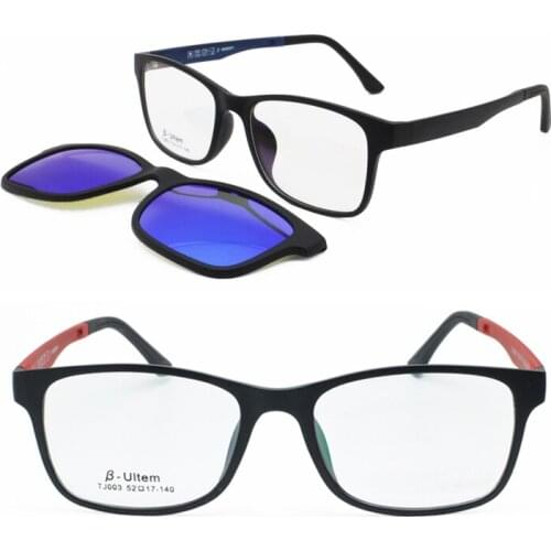 003 ULTEM square shape optical myopia Hyperopia eyeglasses frame with magnetic clip on removable polarized sunglasses for men