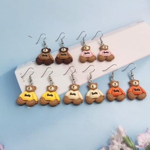 1Pair Korean Smiling Bear Drop Earrings For Women Girl Cute Simulated Animal Statement Earring Jewelry Christmas Gift EC397
