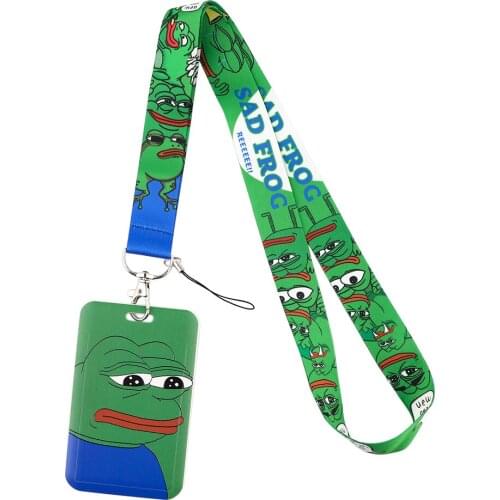 1pcs ZF2959 Green Sad Frog Cartoon Lanyards ID Badge Holder Bus Pass Case Cover Slip Bank Credit Card Holder Strap Cardholder
