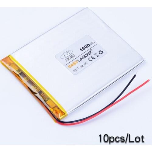 10pcs/Lot 306483 3.7V 1600mAh Polymer Li-ion Rechargeable Battery For MP4 MP5 Bluetooth Speaker E-book Power bank GPS PDA 306585