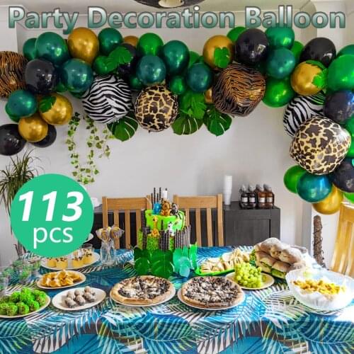 113pcs Animal Balloons Garland Kit Jungle Safari Theme Party Supplies Favors Kids Boys Birthday Party Baby Shower Decorations