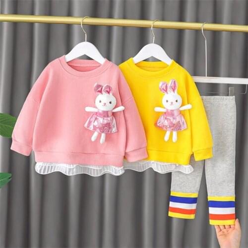 2PCS Kids Girls Autumn Clothing Sets Cartoon Rabbit Sweatshirt Pant Clothes Suits