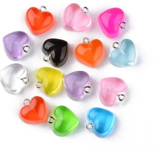 20pcs Colorful Transparent Resin Heart Pendants Charms for Jewelry Making DIY Necklace Earrings Crafts Accessories 16.5x17x9.5mm
