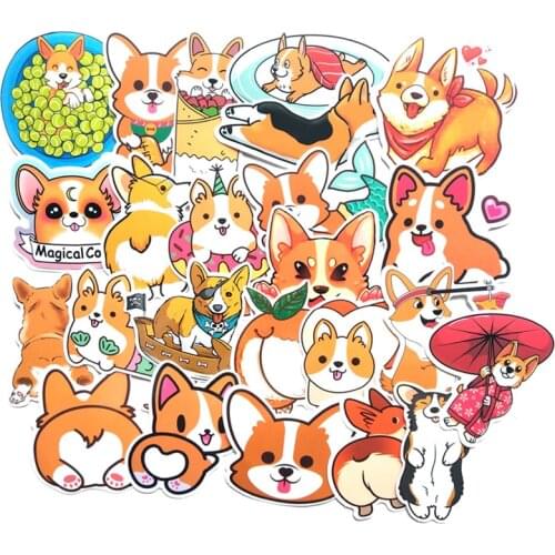 25pcs Welsh Corgi Pembroke Cartoon Stickers Cute Animals Dog For Moto Car & Suitcase Cool Laptop Stickers Skateboard Sticker F4