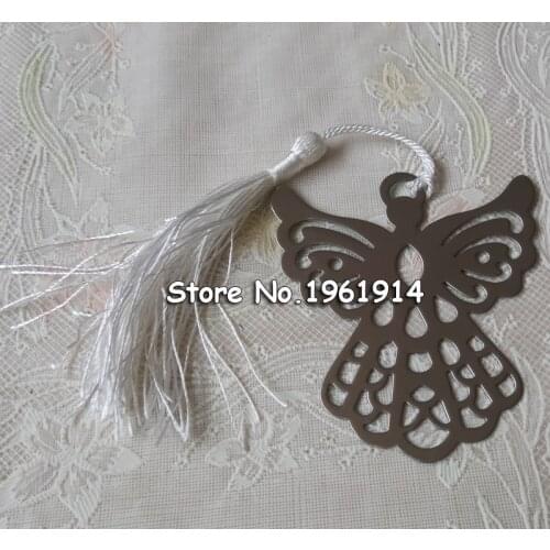 60PCS Party Favor Angel Silver Metal Bookmark Boxed For Baptism Baby Bridal Shower Christening Wedding Favours Bomboniere