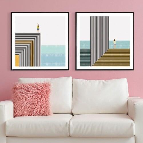 Abstract Cartoon Figure Wall Art Canvas Painting Geometric Posters And Prints Pictures For Living Room House Interior Decor