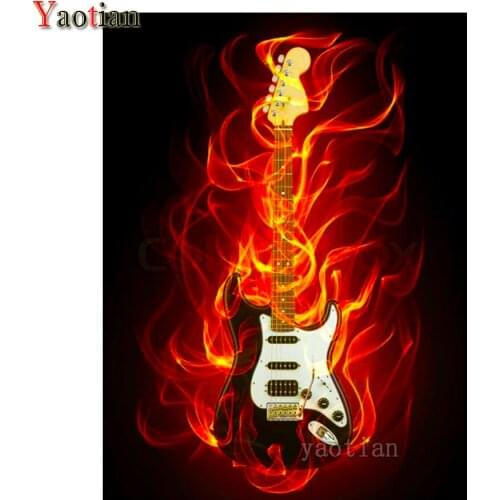 5D Diamond Painting New Arrival Flame Guitar Music Cross Stitch Kits Needlework Diamond Embroidery Mosaic Gift Home Decoration