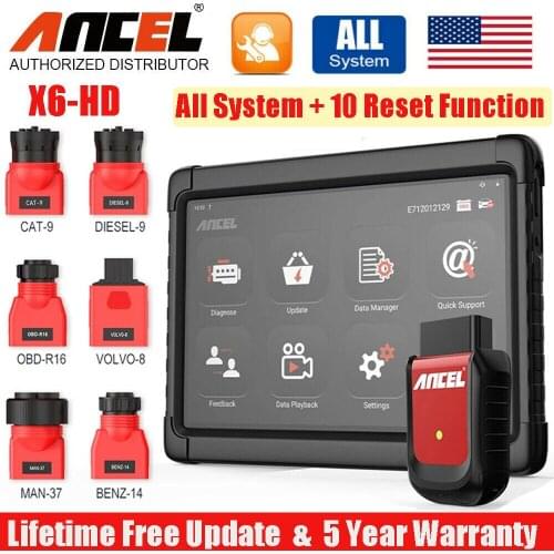 ANCEL X6 HD Truck Diagnostic Tools Bluetooth-compatible Wireless OBD Scanner DPF Oil SRS AC Scan Tools HOBD Heavy Truck Scanner