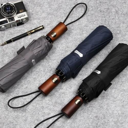 10K Windproof Automatic Umbrella Men Business Wooden Handle Clear Umbrellas Sun Protect Genuine Brand Black Umbrella Parasol