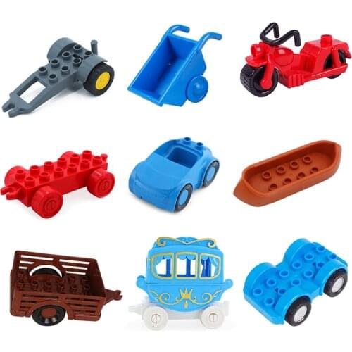Big Size Diy Building Blocks Traffic Series Assembling Accessories Motorcycle Car Princess Car Parts Toys Compatible With Duplos