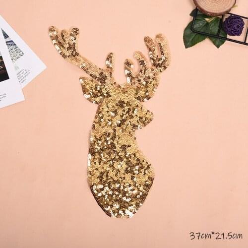Buena suerte Deer Elk Sequin Patch Iron On Cartoon Patches Rainbow Horse DIY Sewing Accessories Decoration For Clothes Badge